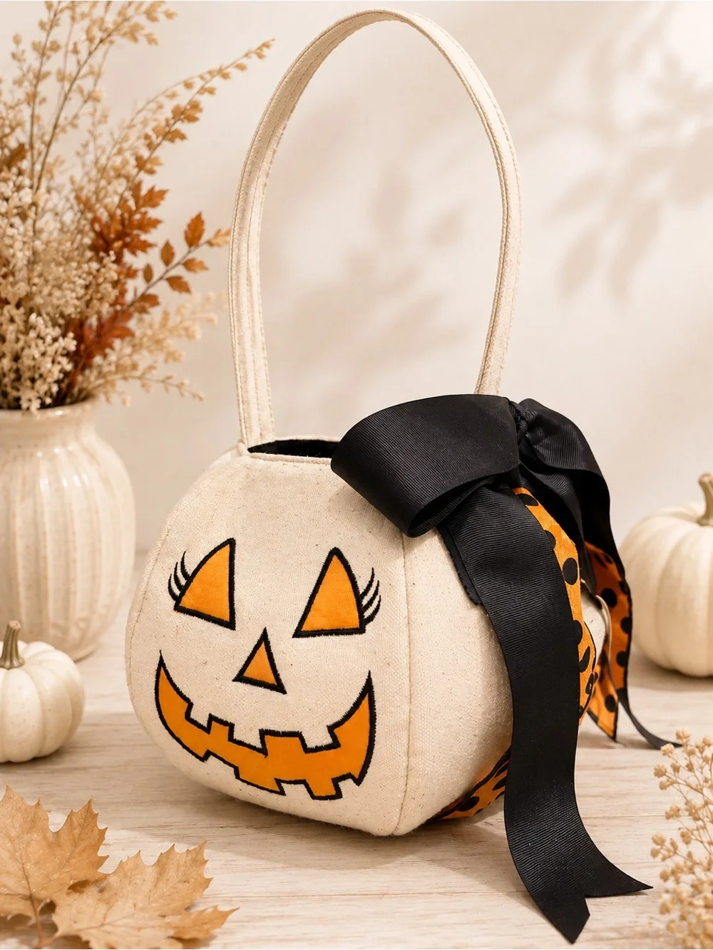 Heirloom quality boutique trick or treat Halloween pumpkin bag